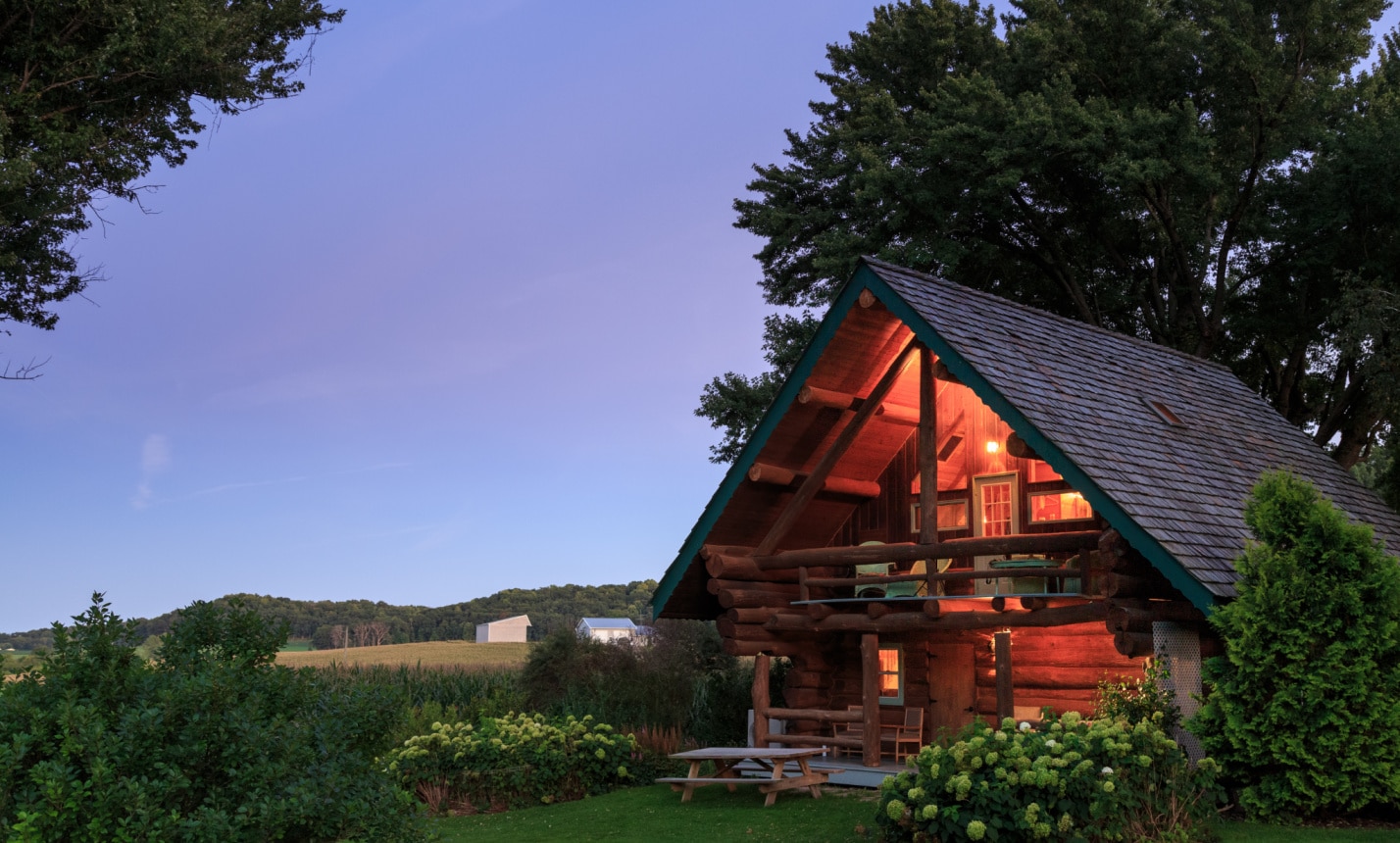 The spacious grounds of our Wisconsin Bed and Breakfast offers cabins in Wisconsin that make for the perfect romantic getaway.
